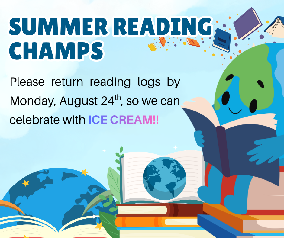 2 globes, open books, stacks of books, globe reading a book, stars, leaves 