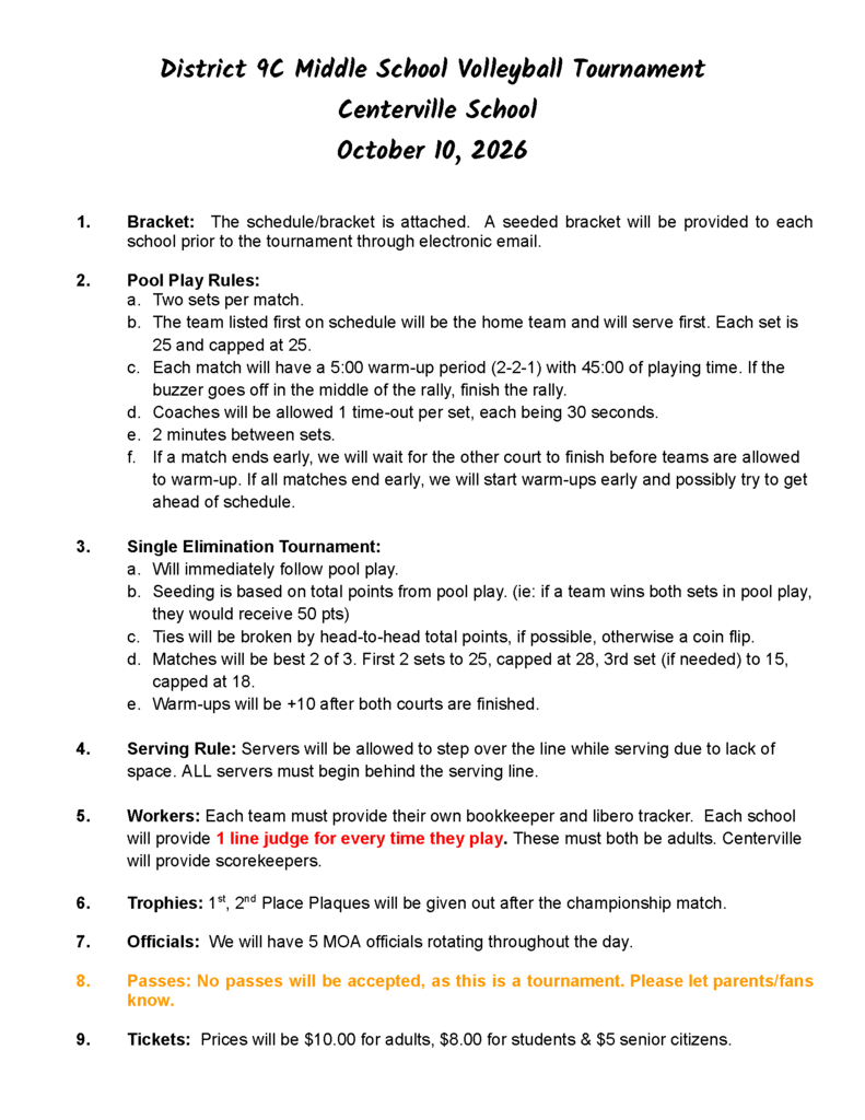 Volleyball Tournament information