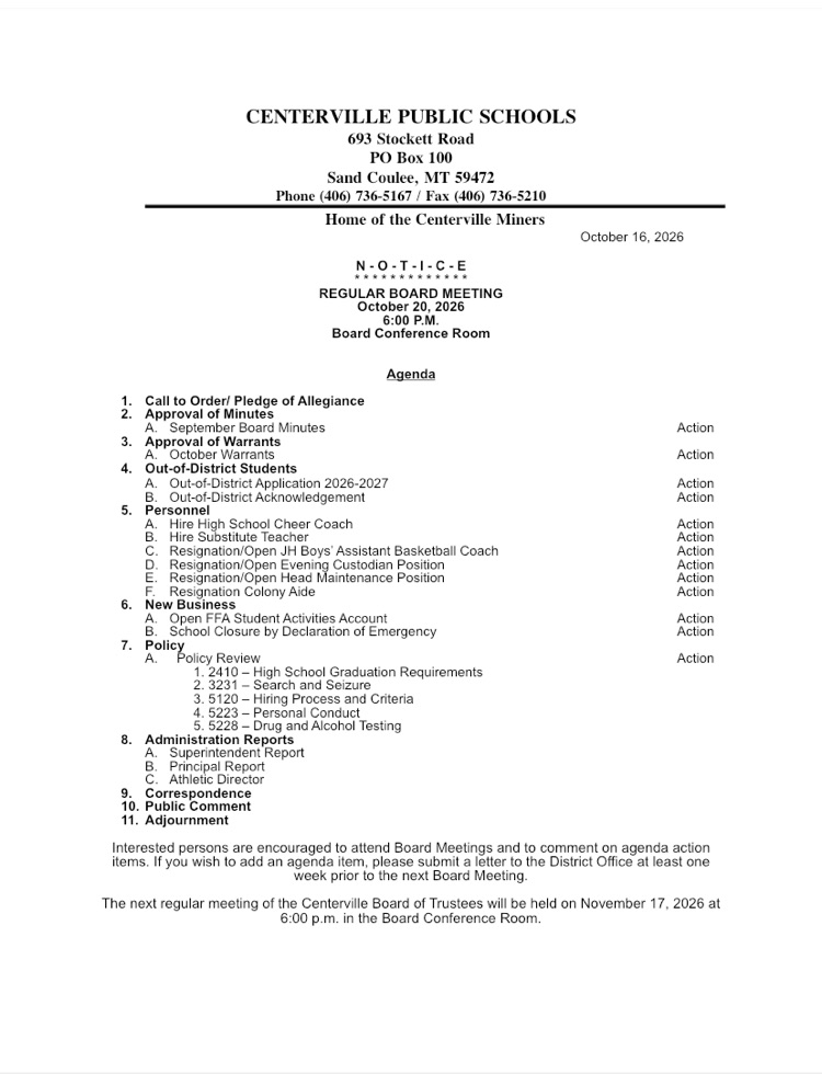 board mtg agenda 10-20-26