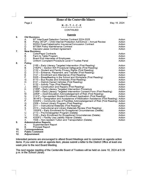 board agenda