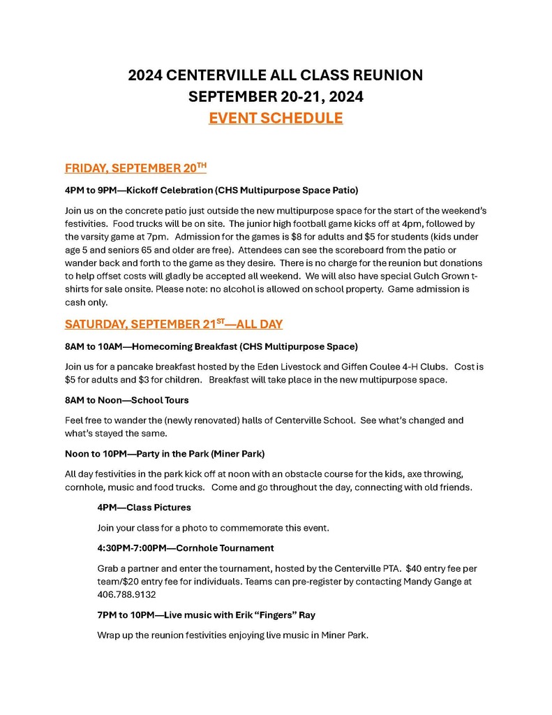 All Class Reunion schedule details