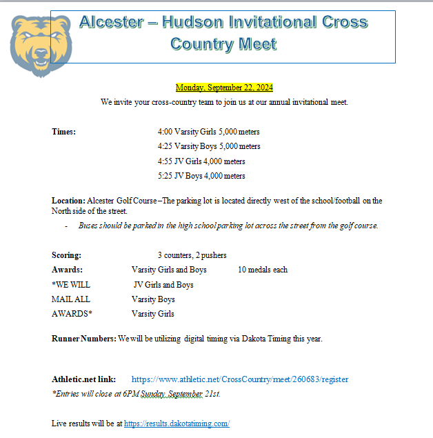 Cross Country @ Alcester-Hudson