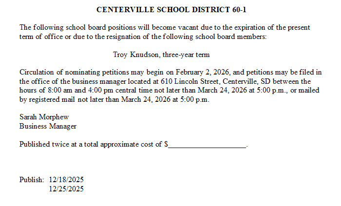 Notice of School Board Vacancy