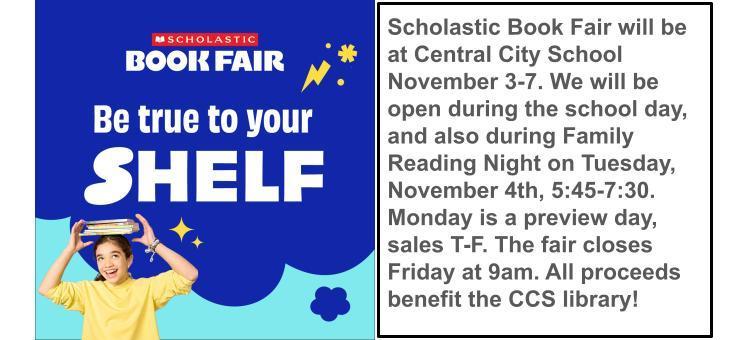 Scholastic Book Fair is coming Nov 3-7