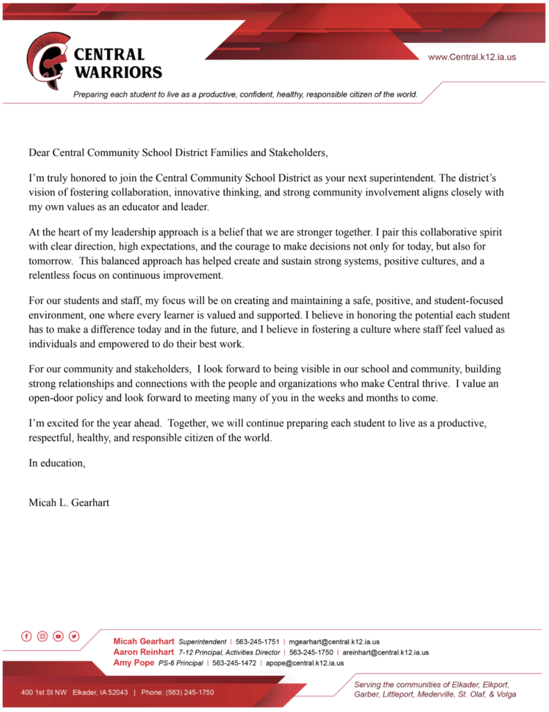 Letter to Community