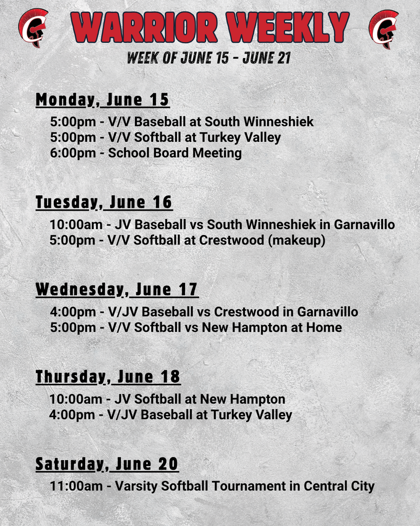 Warrior Weekly events