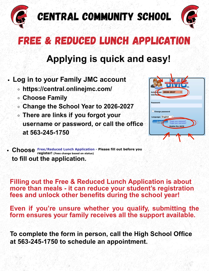 Free/Reduced Lunch Application instructions
