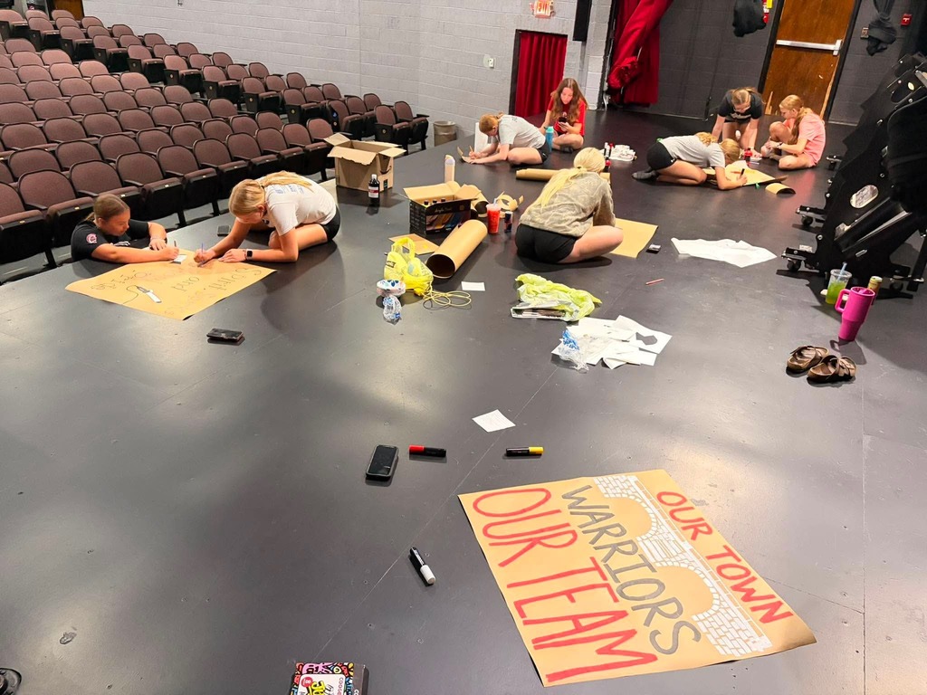 Cheerleaders making signs