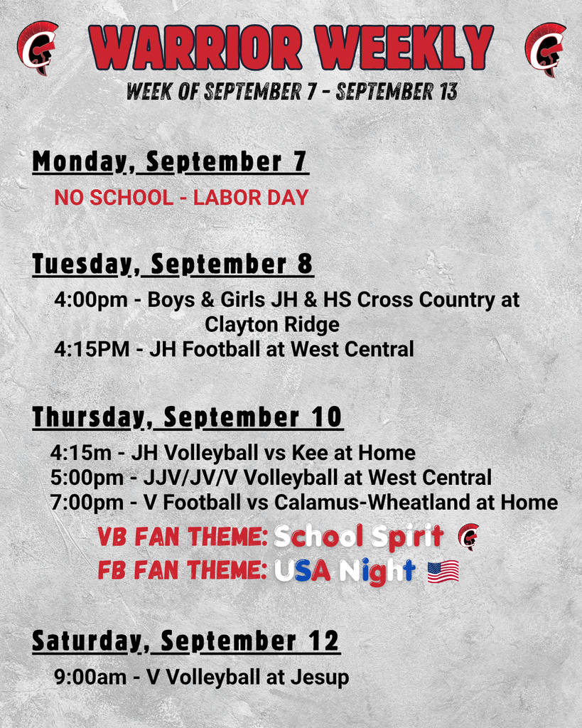 Warrior weekly events