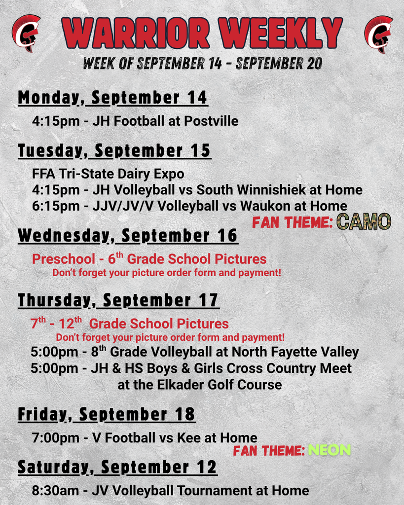Warrior Weekly Events
