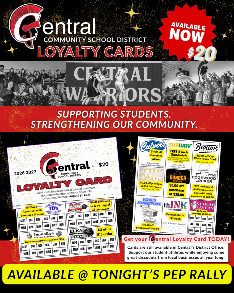 Loyalty Cards available for purchase at tonight's pep rally