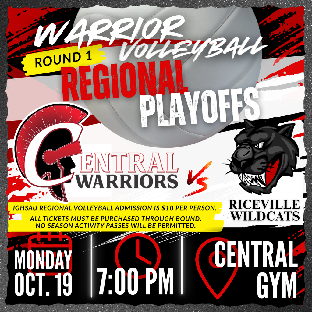 VB Regionals Monday October 19 at 7pm at Central