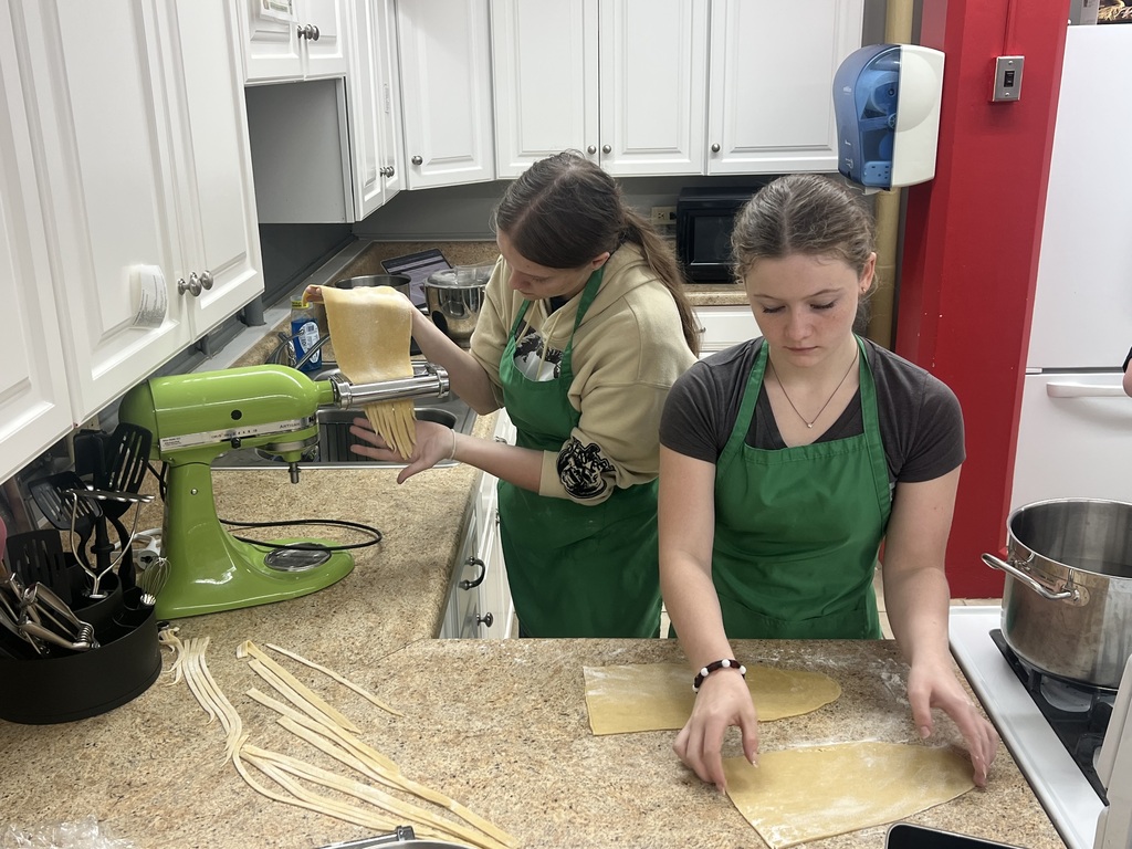 Students making homemade pasta