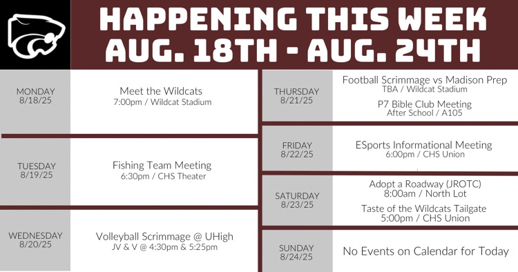 Happening This Week … 8/18/25