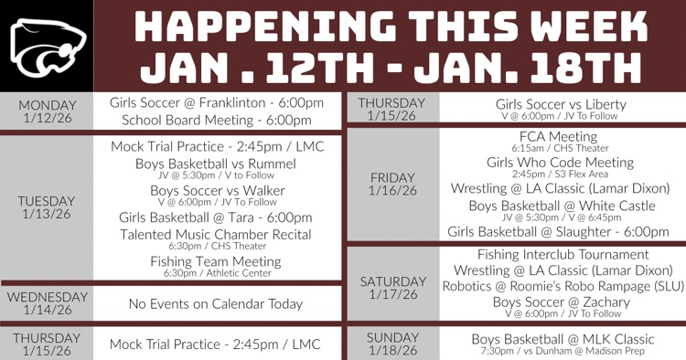 Happening This Week . . . 1/12