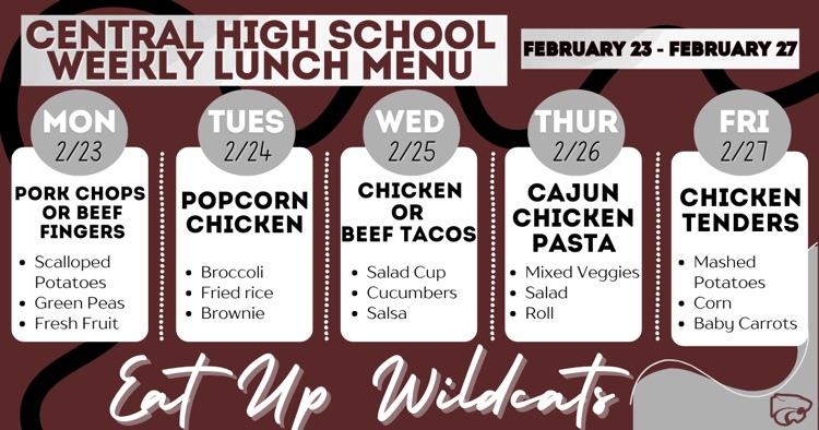 Lunch Menu . . . 2/23