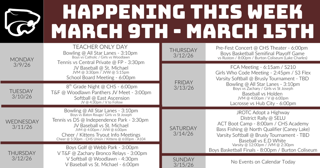 Happening This Week . . . 3/9