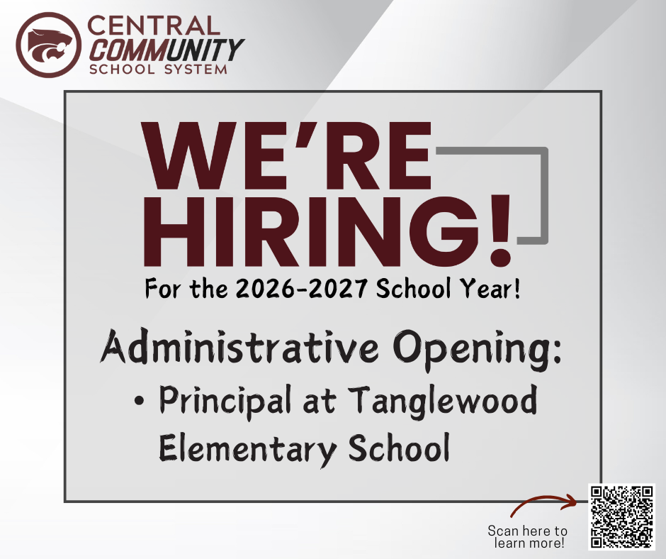 We're Hiring for the 2026-2027 School Year!  Administrative Opening: Principal at Tanglewood Elementary School. 