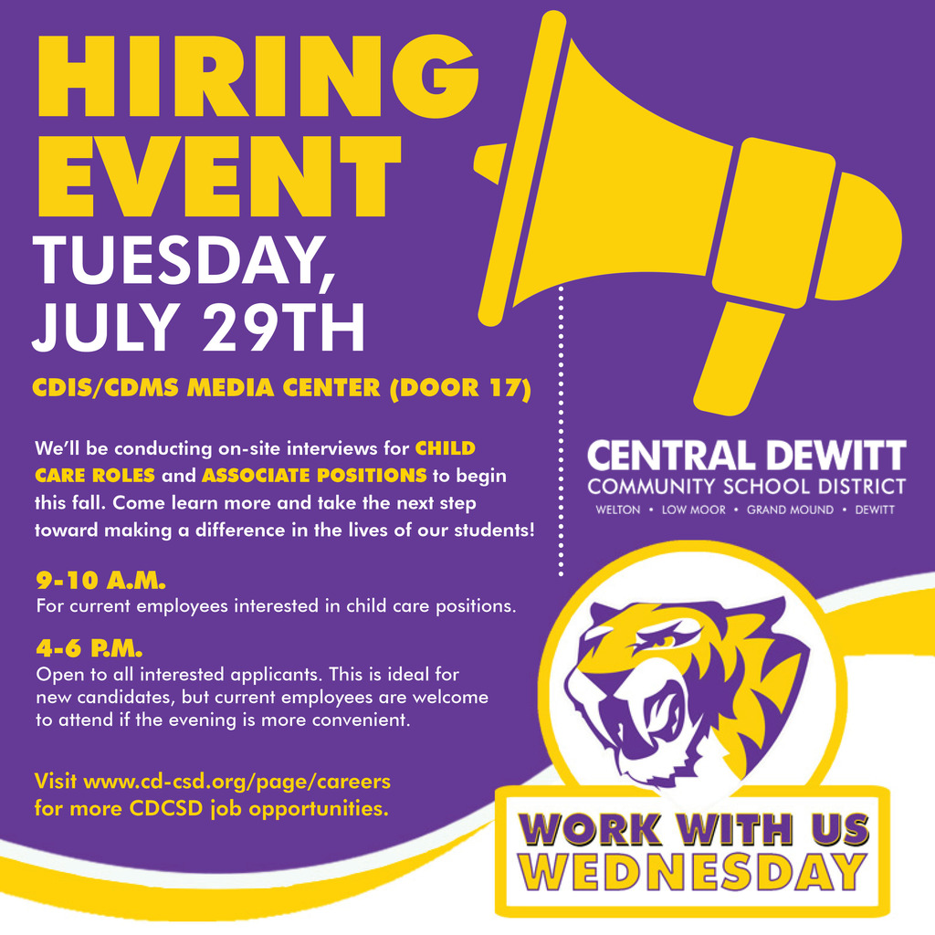 Work with us Wednesday Hiring Event July 29th