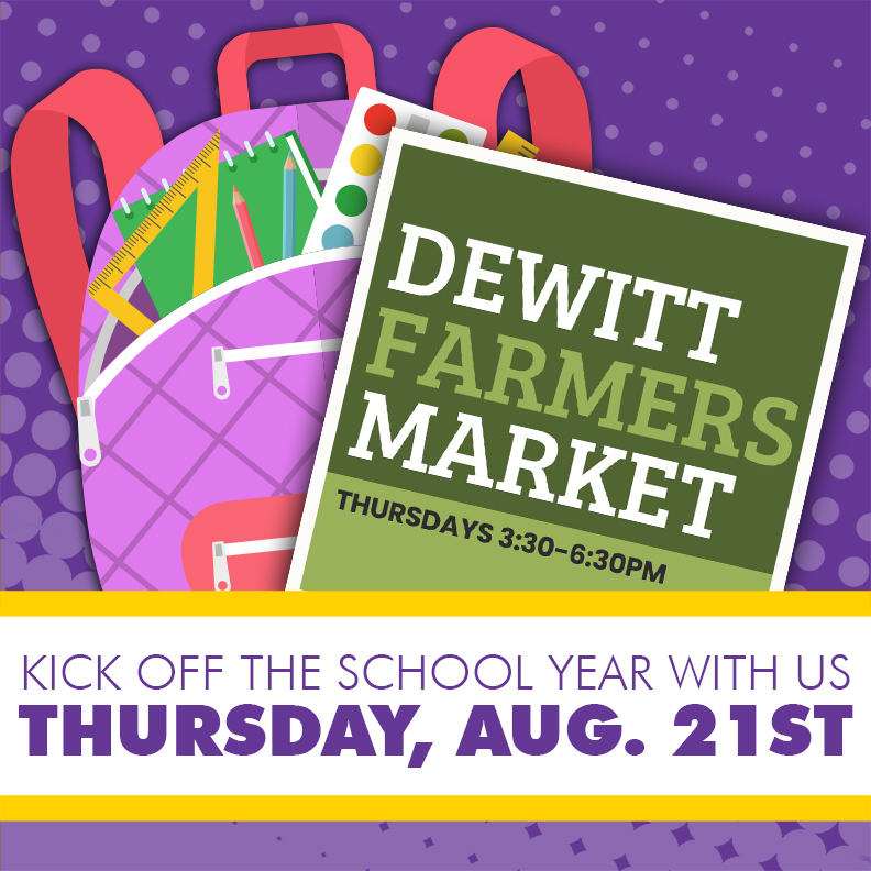 Backpack and DeWitt Farmer's Market logo