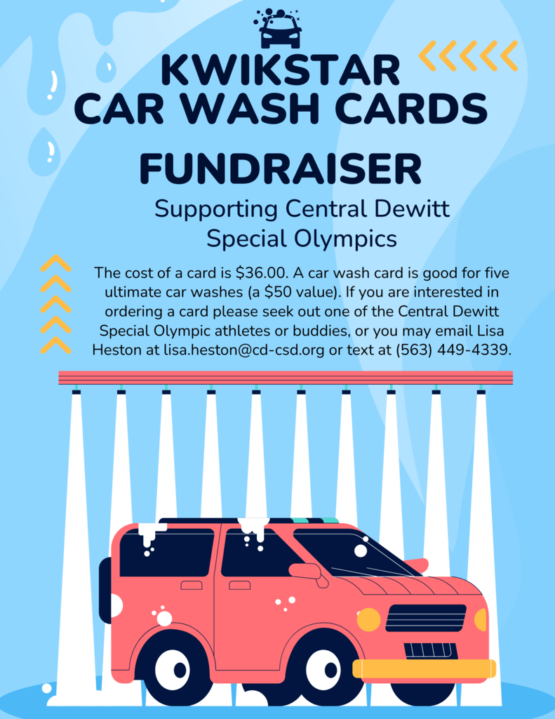Kwik Star Car Wash Cards Fundraising Flyer for Central DeWitt Unified Special Olympics