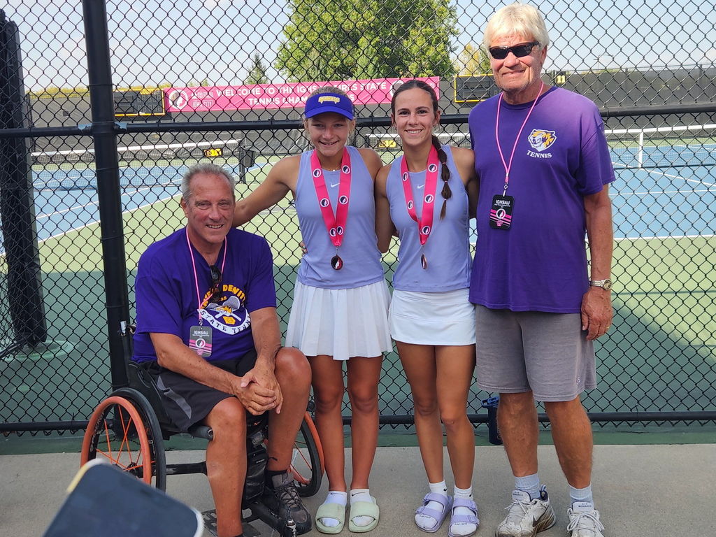 State Doubles team Greenley Grell and Clara LeConte and coaches
