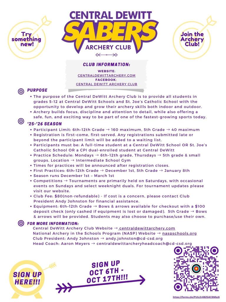 Central DeWitt Archery Club Registration Flyer