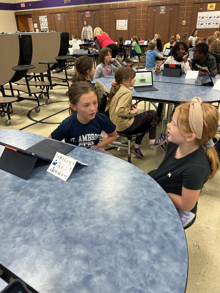 Third graders sharing their Animal Classification Research Projects  with first graders