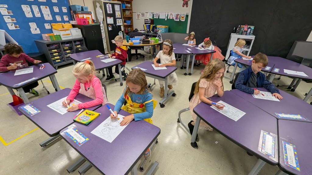 First graders coloring