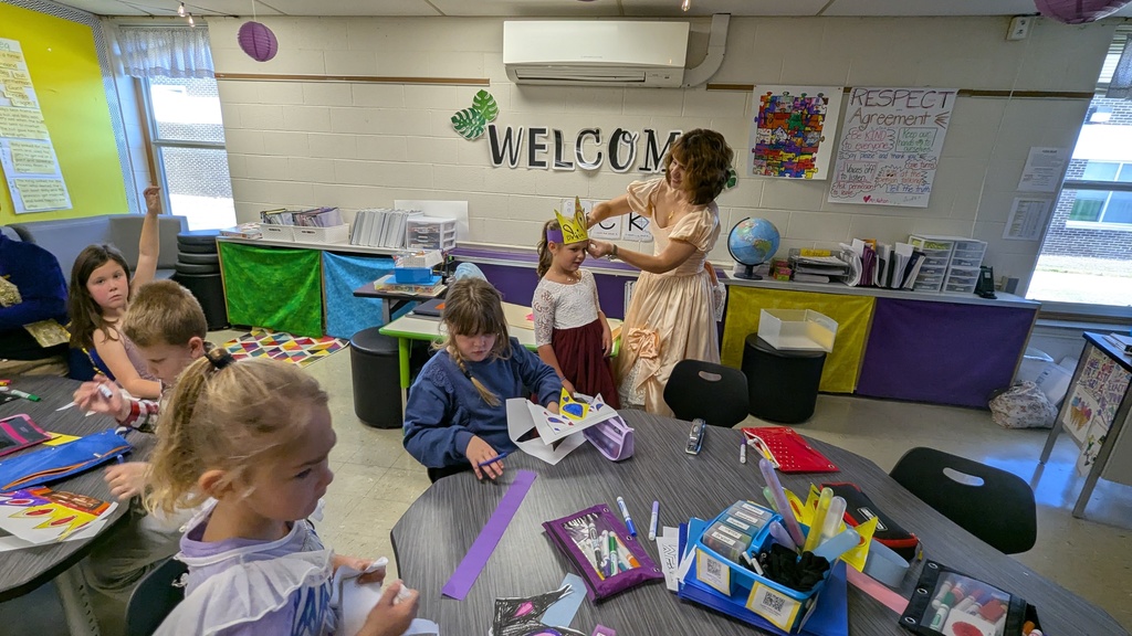 First graders making their own crowns
