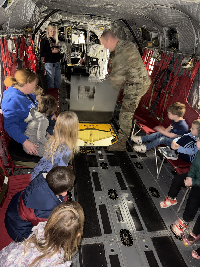 Preschoolers learning about Chinooks at Mt. Joy Aviation Hangar