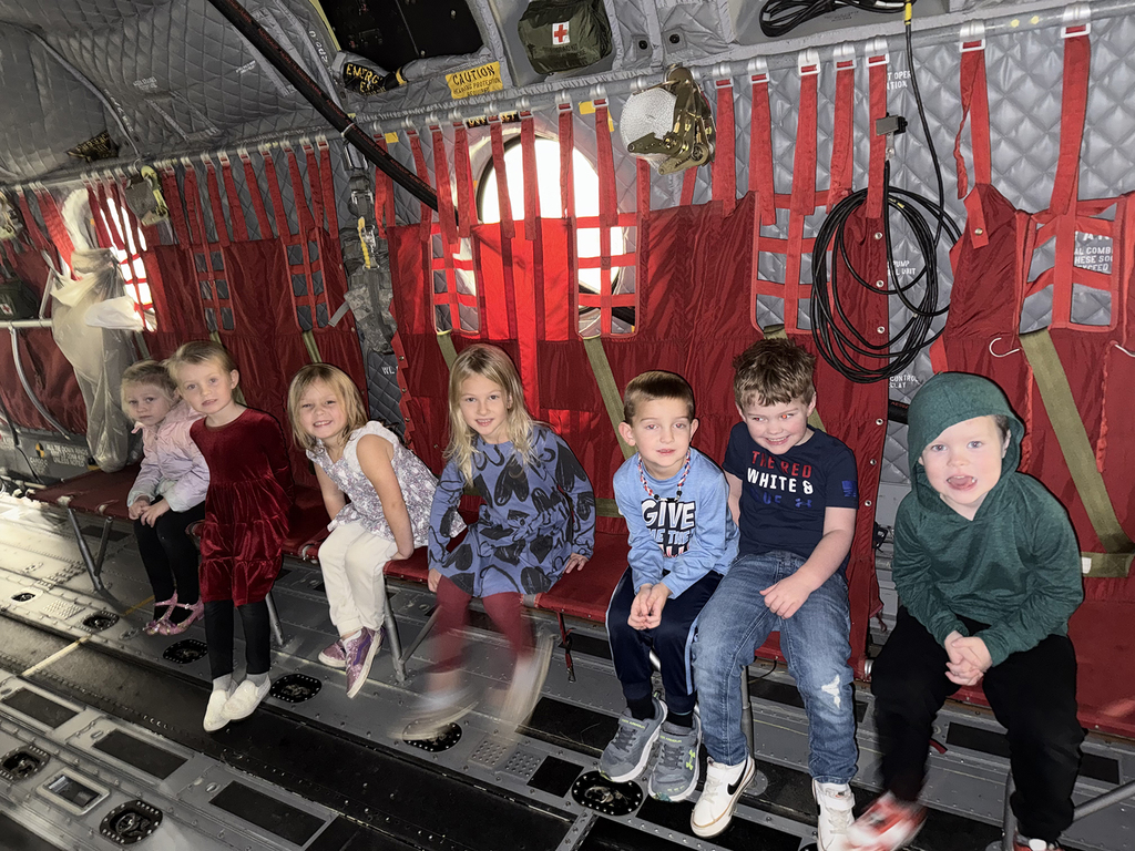 Preschoolers learning about Chinooks at Mt. Joy Aviation Hangar