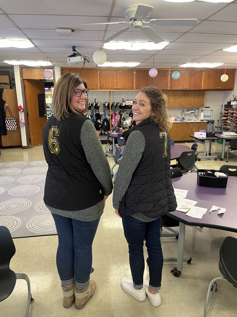 Mrs. Wackerle and Mrs. Messerich wearing matching 6-7 apparel