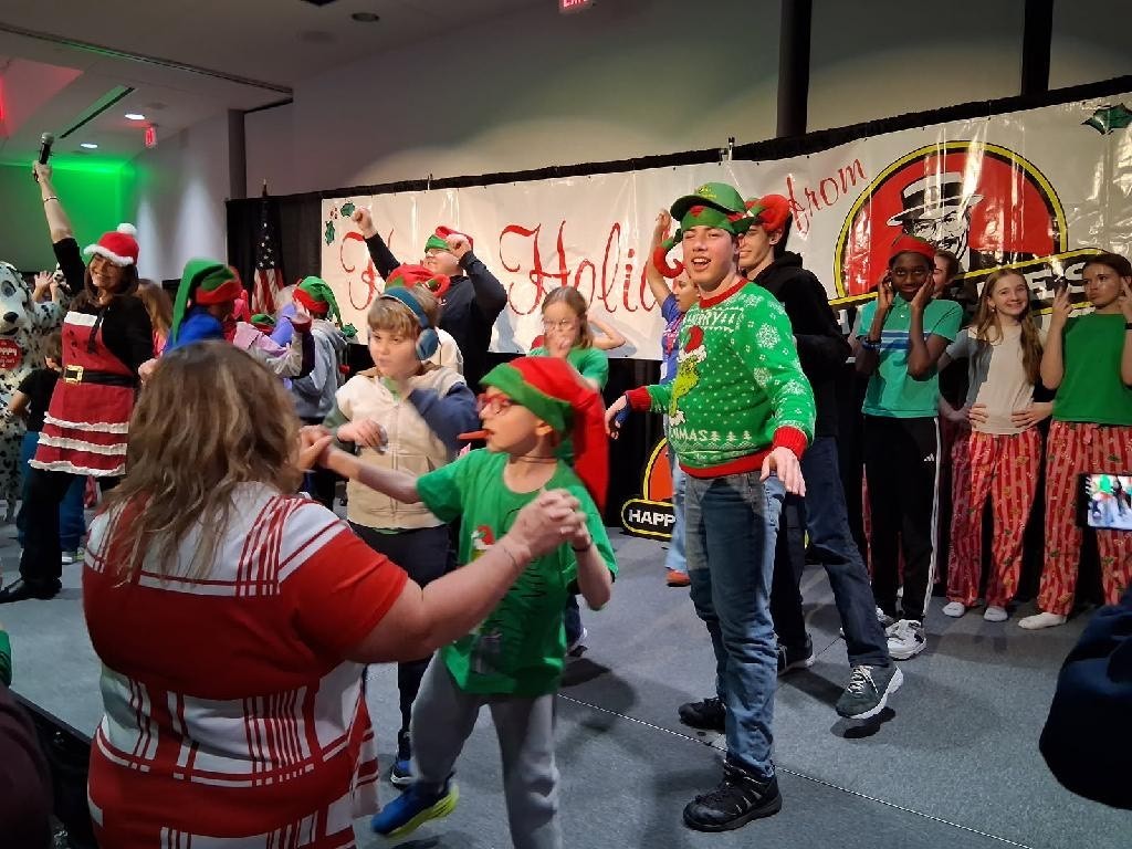 Sabers having fun at Happy Joe's Holiday Party