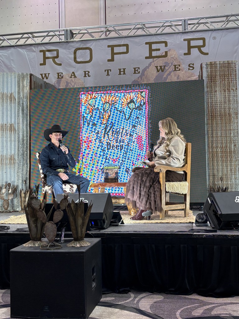 Cade doing an interview at National Finals Rodeo in Las Vegas