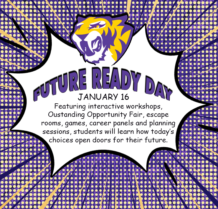 Saber logo on a comic book background with information about Future Ready Day