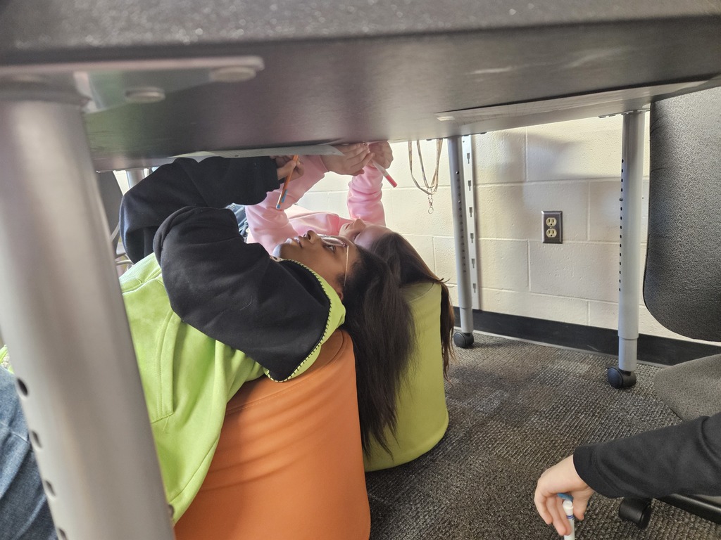 Just like Michelangelo painting the ceiling of the Sistine Chapel, 5th graders challenged themselves to create art using the underside of their desks 