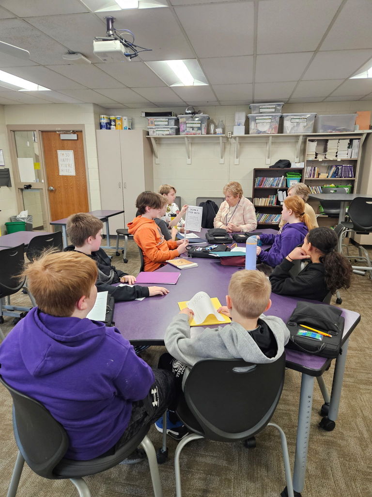 Students in Mrs. Hofer and Mrs. Lueders’ 5th grade WIN group  listening to food truck owner Linda Jacobsen