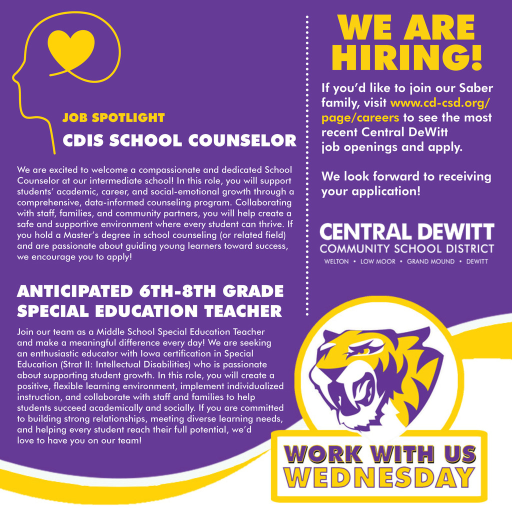 Work With Us Wednesday - Intermediate School Counselor and CDMS Special Education Teacher