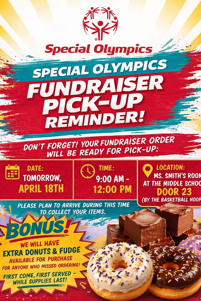 Special Olympics Donut and Fudge Fundraiser Pick Up Reminder flyer