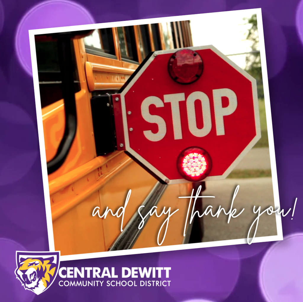 Stop sign on bus and underneath it says "and say thank you!"