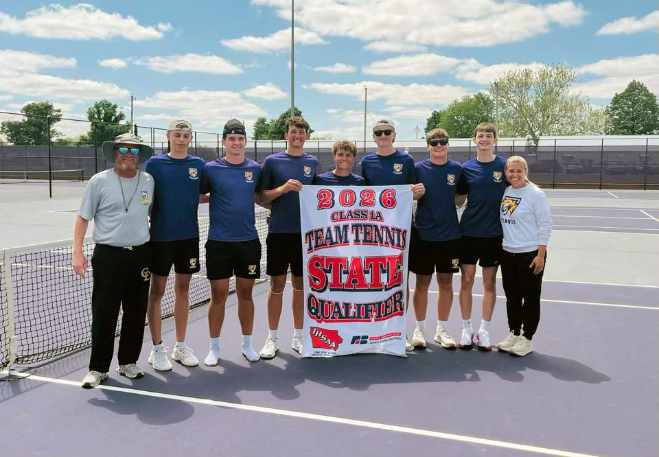Boys tennis with Coach Small and Coach Froeschle