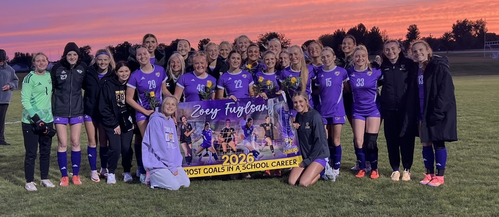 Girls Soccer team celebrating Zoey Fuglsang's record of most goals in a school career