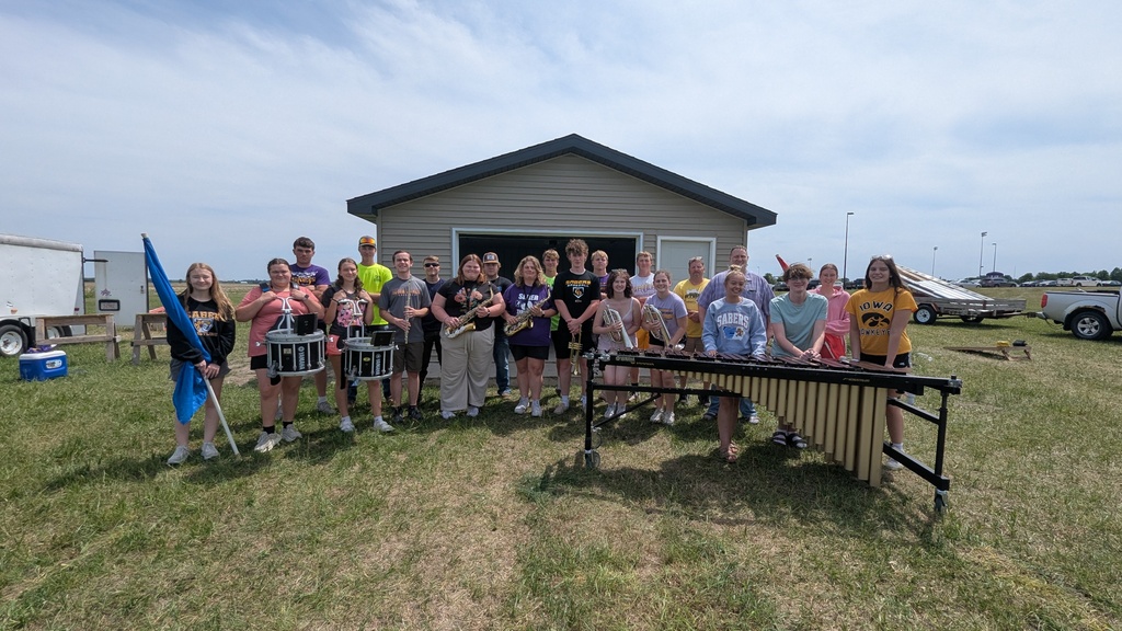 Band students and Building Trades students in front of new shed