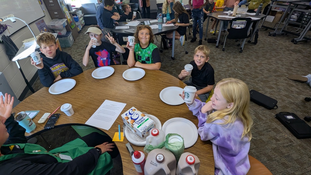 Students enjoying their "lattes" (chocolate milk)