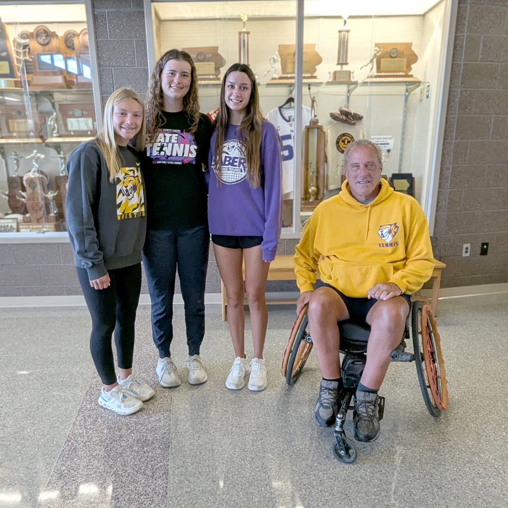 Greenley Grell, Claire McGarry, Kaelyn Denahy and Coach Dave Moore