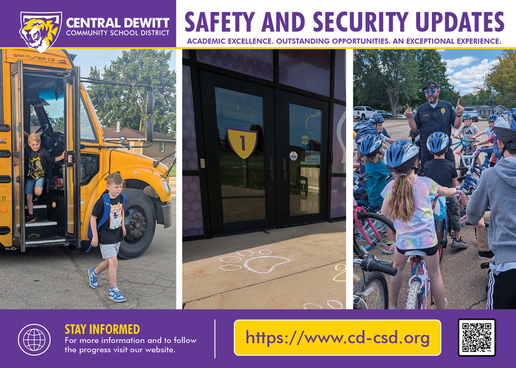 Students arriving at school, high school main entrance, Officer Witt talking about bike safety with students