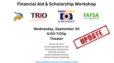 Financial Aid Workshop moved to Wednesday, September 30