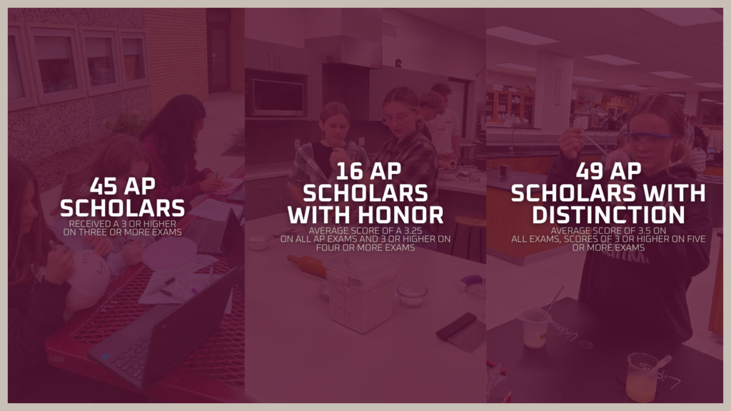 45 AP Scholars, 16 Scholars with honors, 49 scholars with distinction