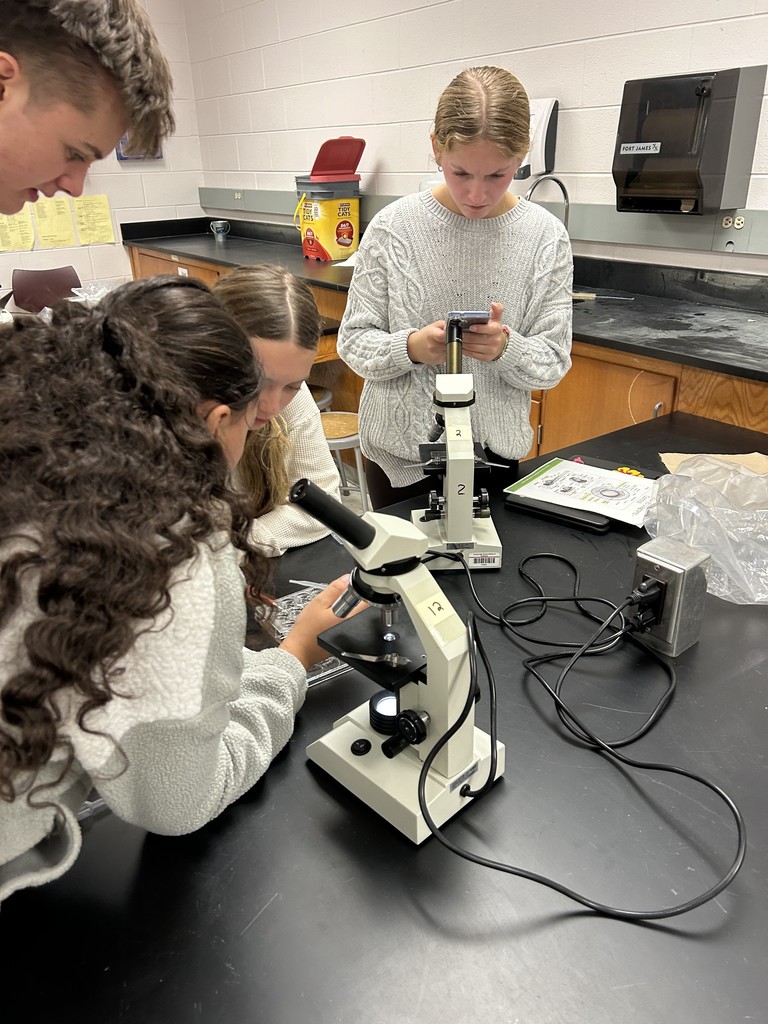 Students looking through microscopes